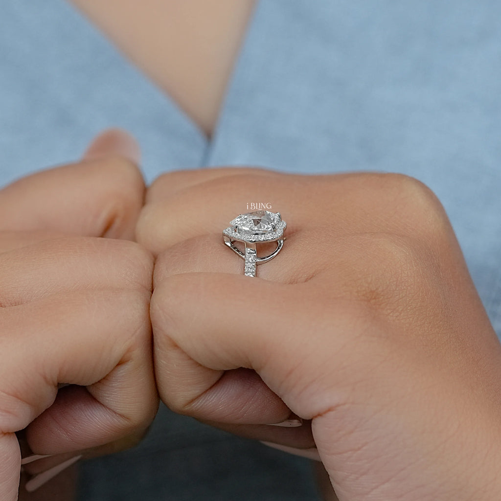 Heart Cut Halo Diamond Accent Engagement Ring