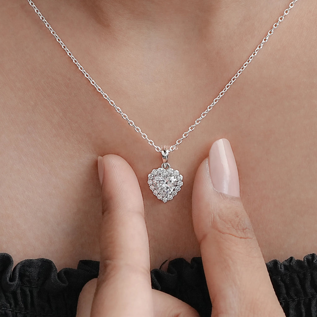 Heart Lab Diamond Halo Necklace