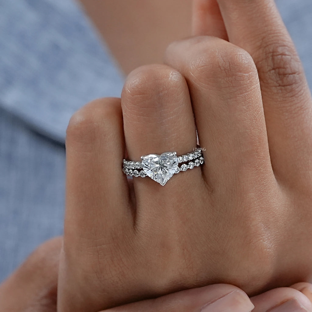 Heart Cut Lab Grown Diamond Accent Bridal Ring Sets
