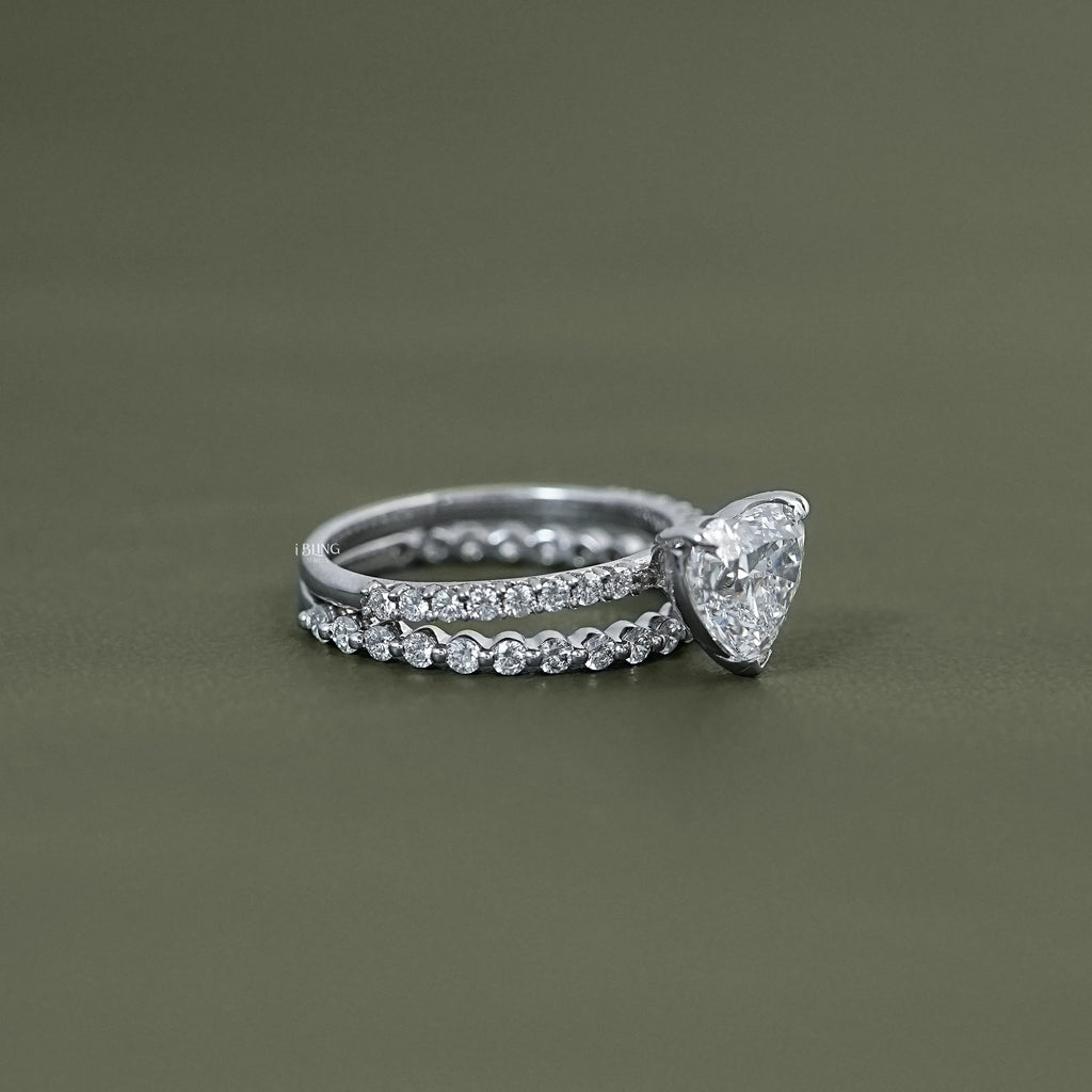 Heart Cut Lab Grown Diamond Accent Bridal Ring Sets