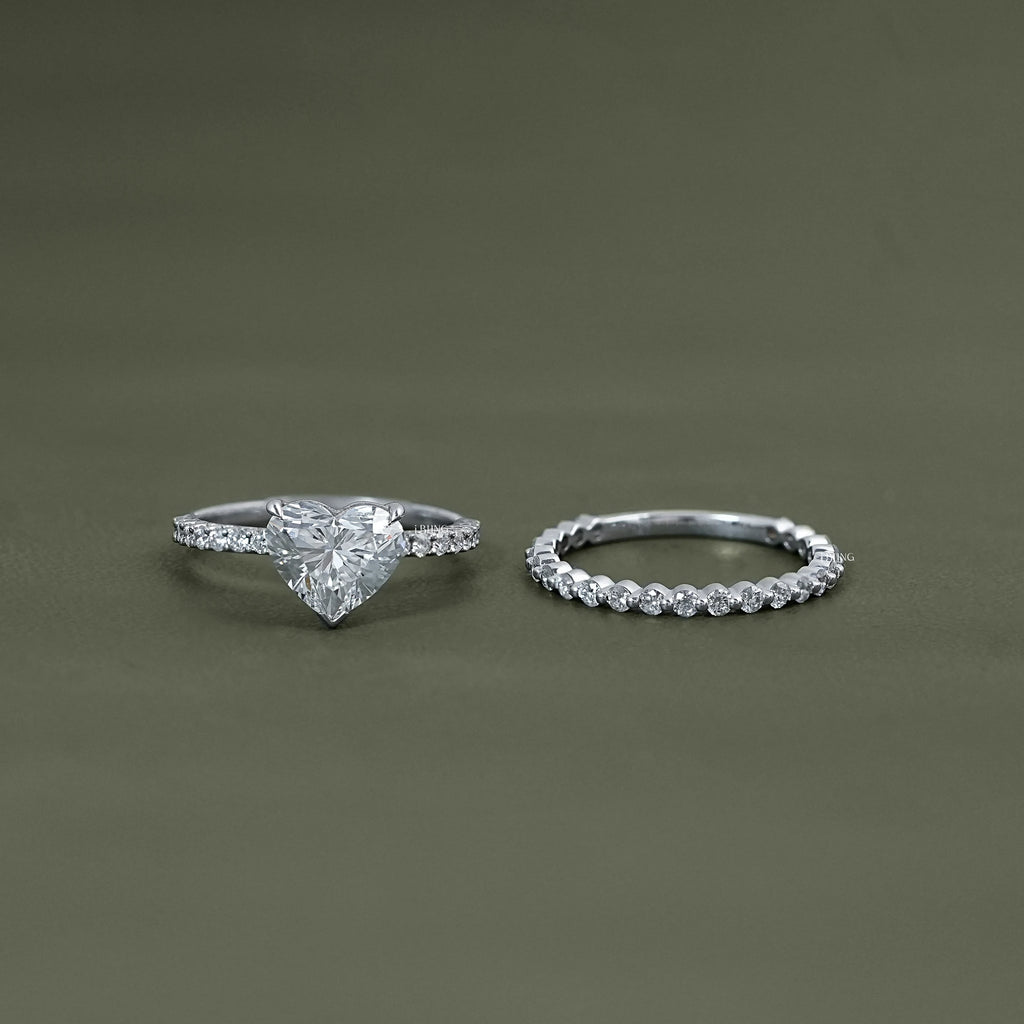 Heart Cut Lab Grown Diamond Accent Bridal Ring Sets