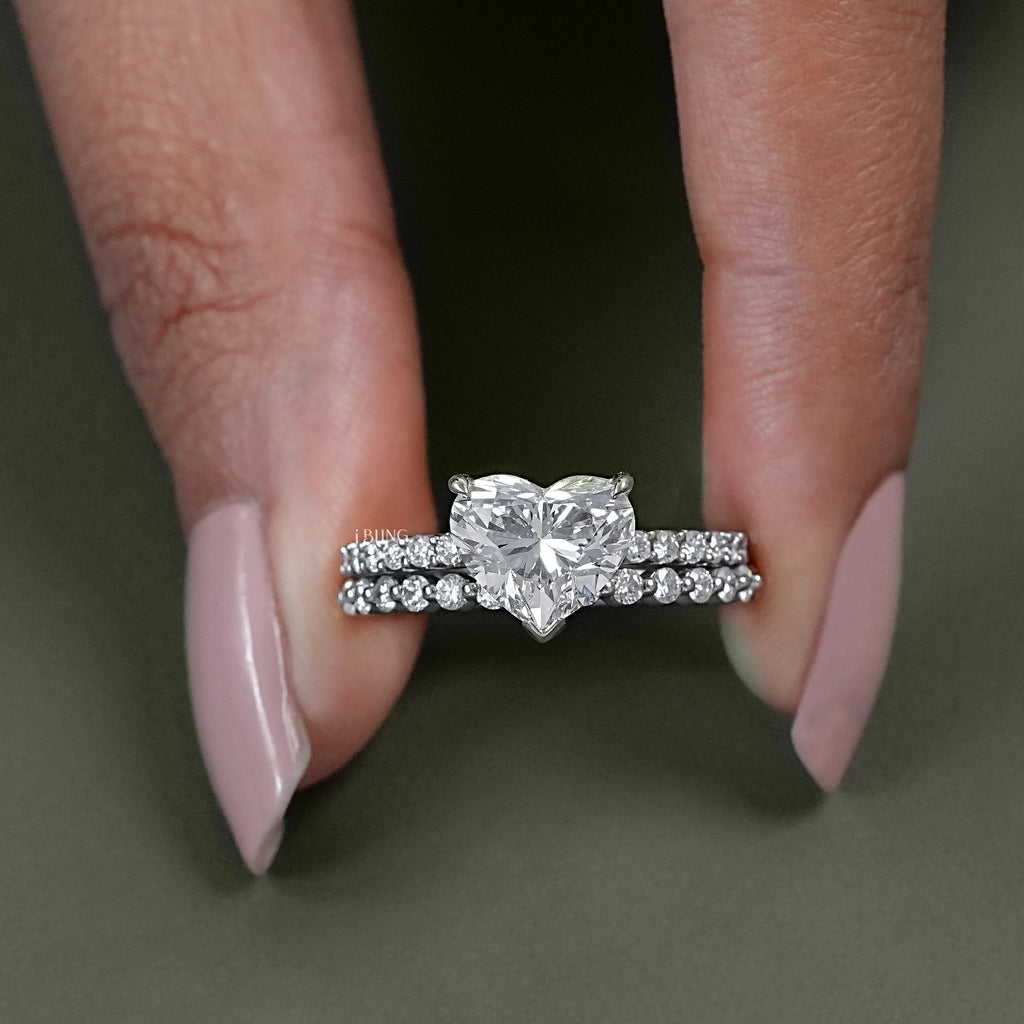 Heart Cut Lab Grown Diamond Accent Bridal Ring Sets