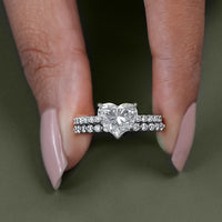 Heart Cut Lab Grown Diamond Accent Bridal Ring Sets