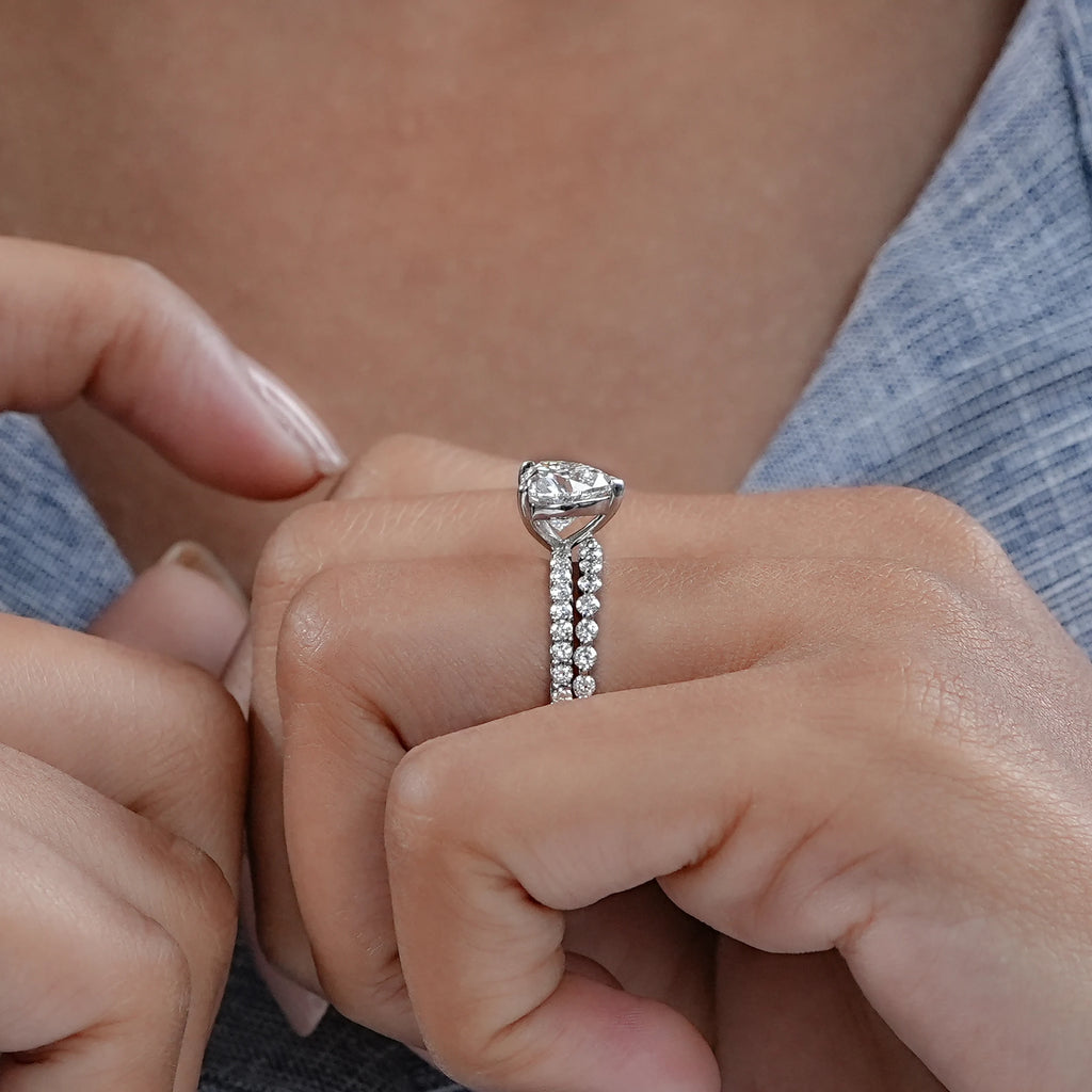 Heart Cut Lab Grown Diamond Accent Bridal Ring Sets