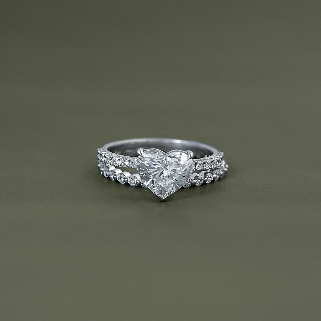 Heart Cut Lab Grown Diamond Accent Bridal Ring Sets
