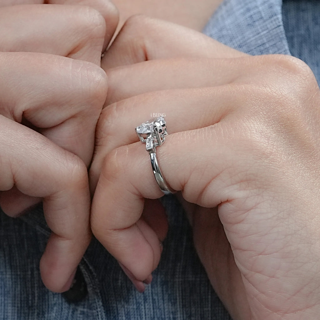Three Stone Heart Lab Diamond Engagement Ring