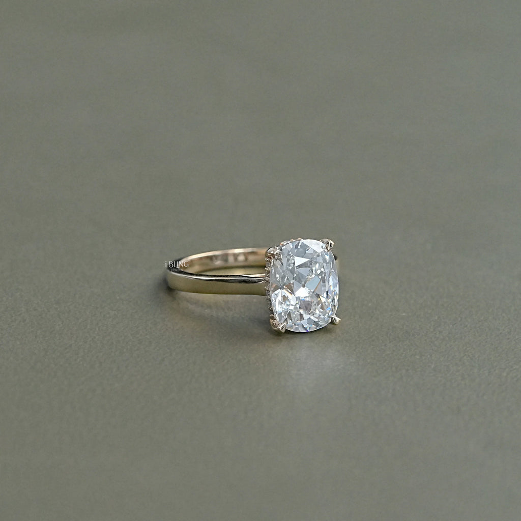 Old Mine Cushion Diamond Hidden Halo Engagement Ring