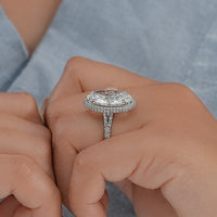 Oval Diamond Split Shank Hidden Halo Ring