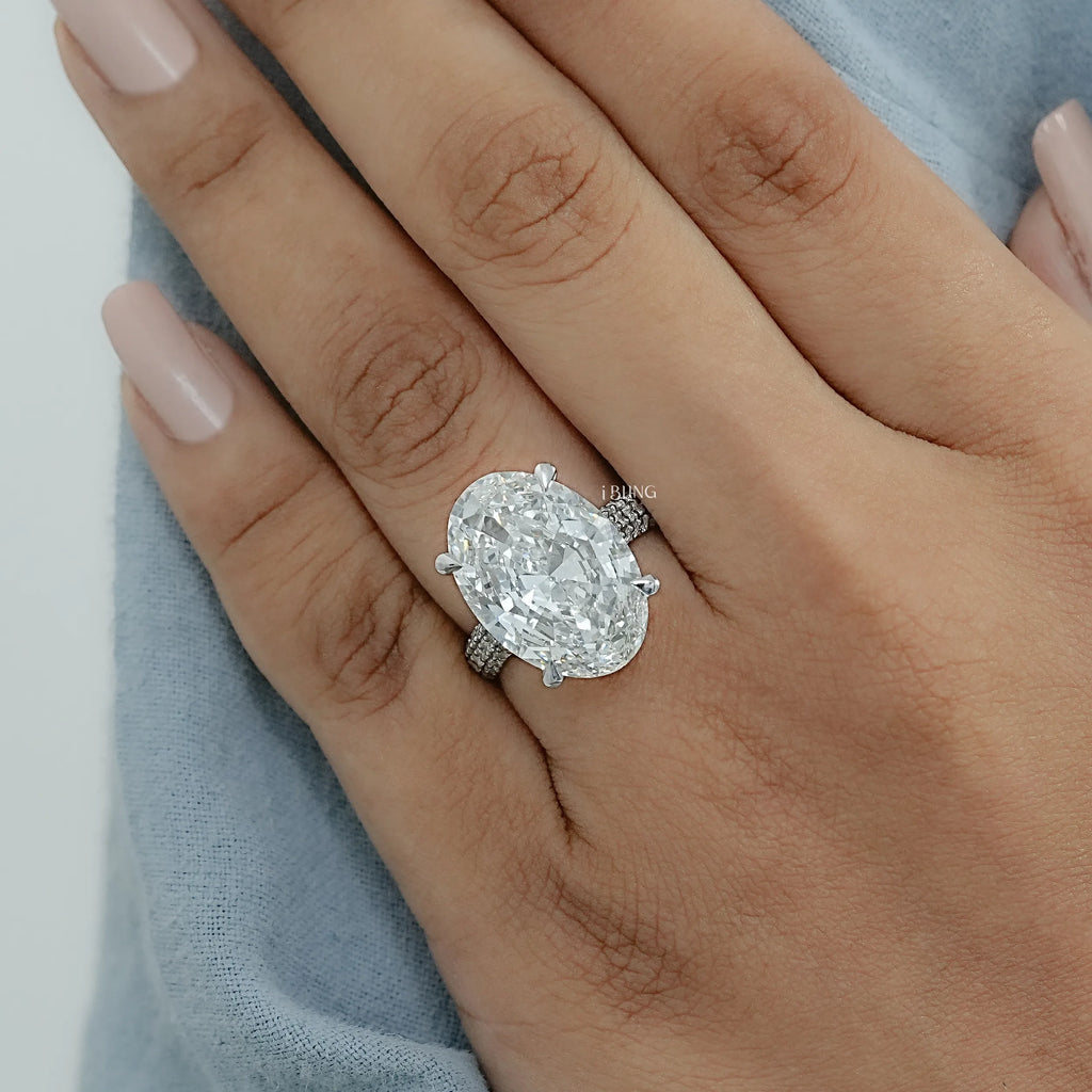 Oval Diamond Hidden Halo Pave Ring