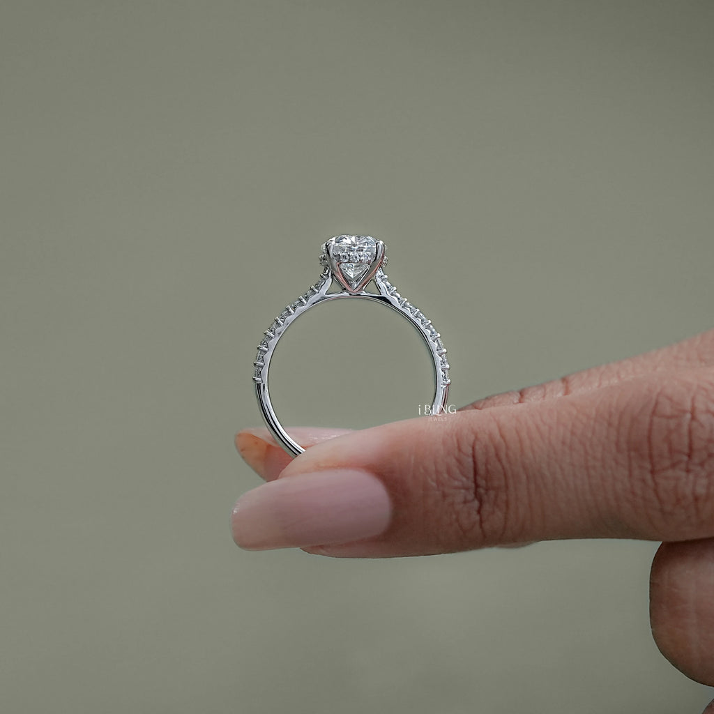 Oval Cut Lab Diamond Hidden Halo Accent Ring