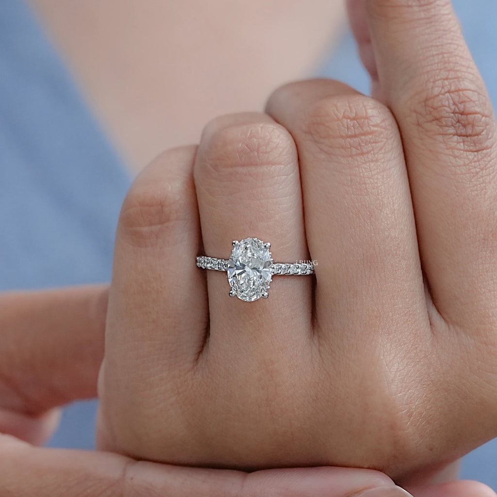 Oval Cut Lab Diamond Hidden Halo Accent Ring