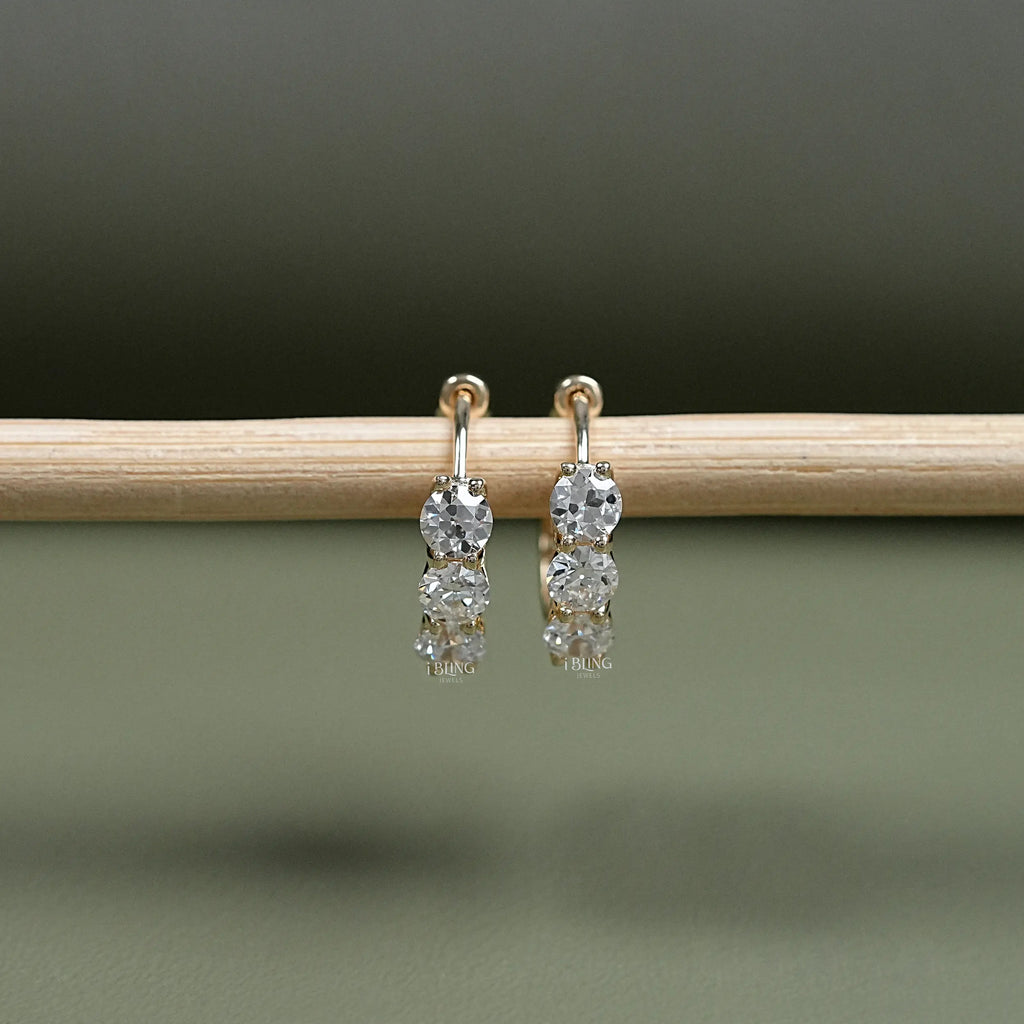 Old European Round Cut Lab Diamond Hoop Earrings