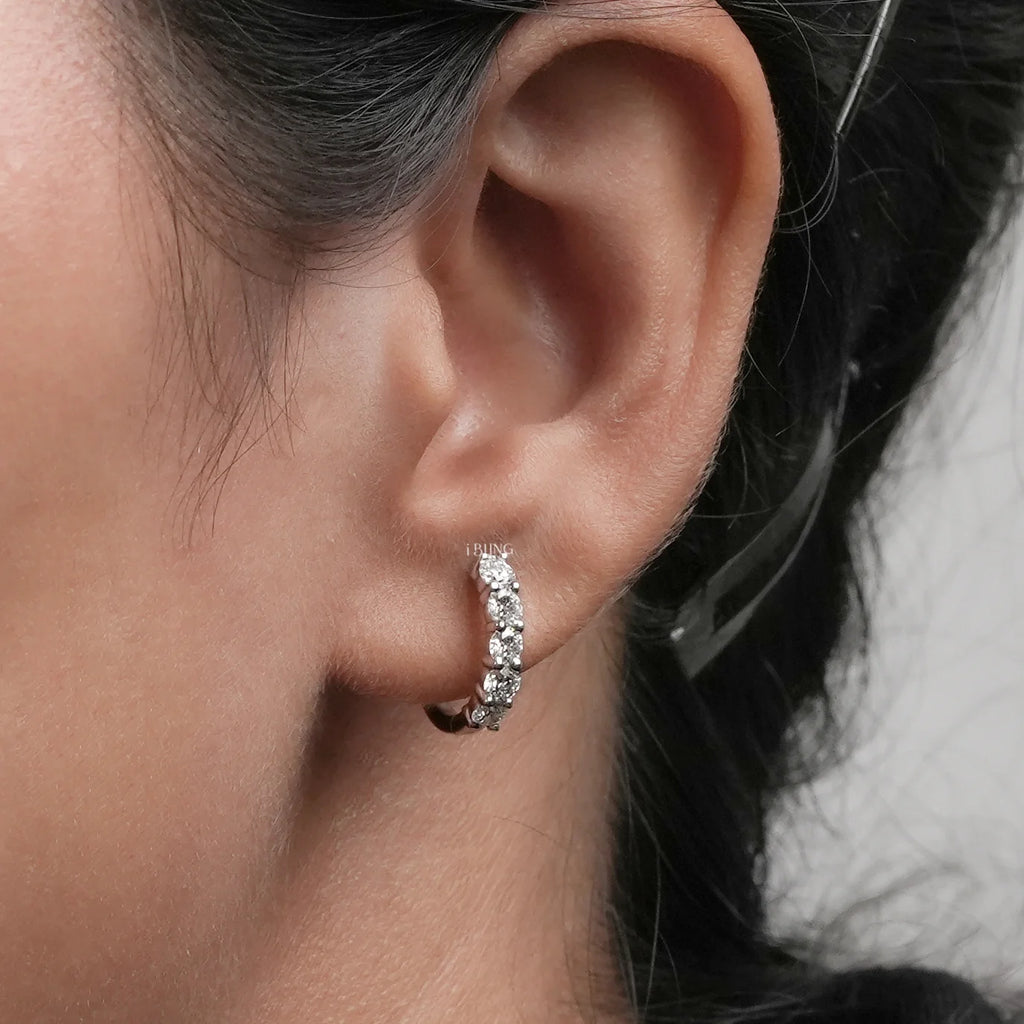 Round Cut Lab Diamond Huggie Hoop Earrings