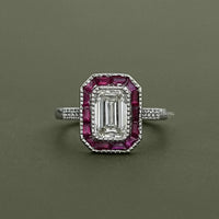 Ruby Tapered Baguette Halo Gemstone Engagement Ring