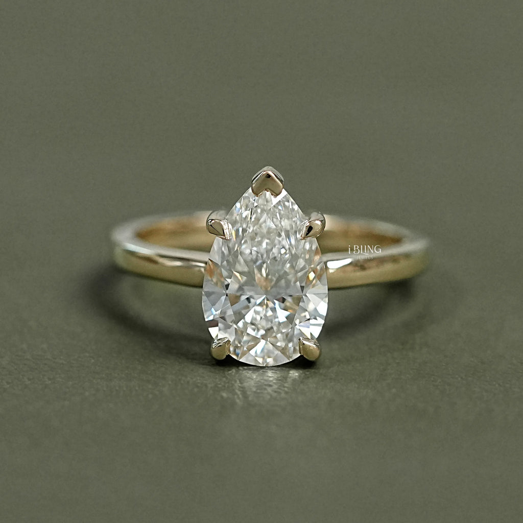 Pear Cut Lab Grown Diamond Solitaire Ring