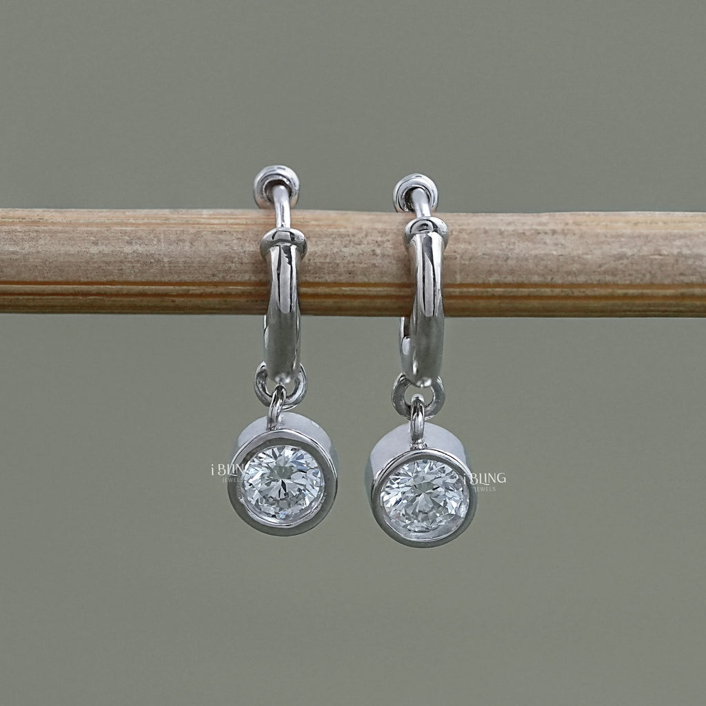 Round Lab Diamond Dangle Hoop Earrings