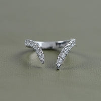 Open Cuff Round Diamond V Shape Wedding Band