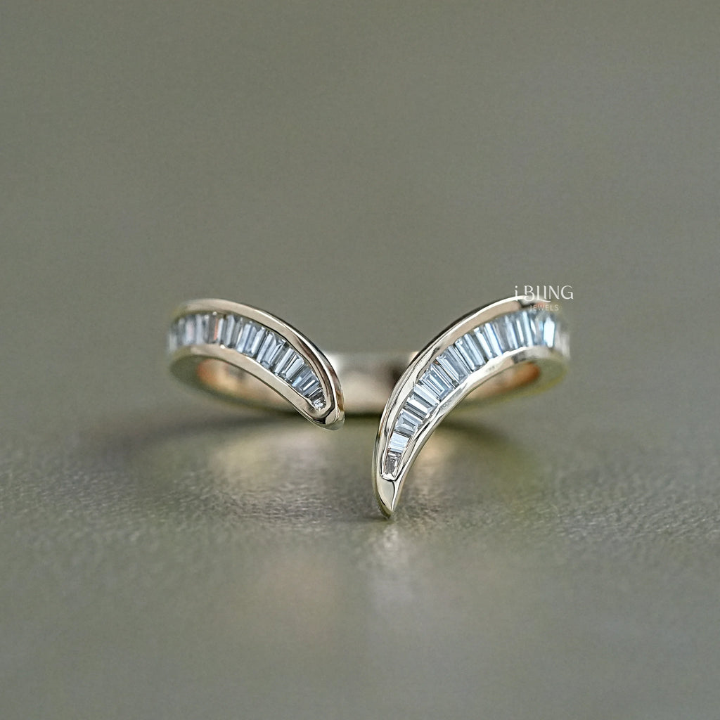 Tapered Baguette Diamond Channel Set V Shape Wedding Band