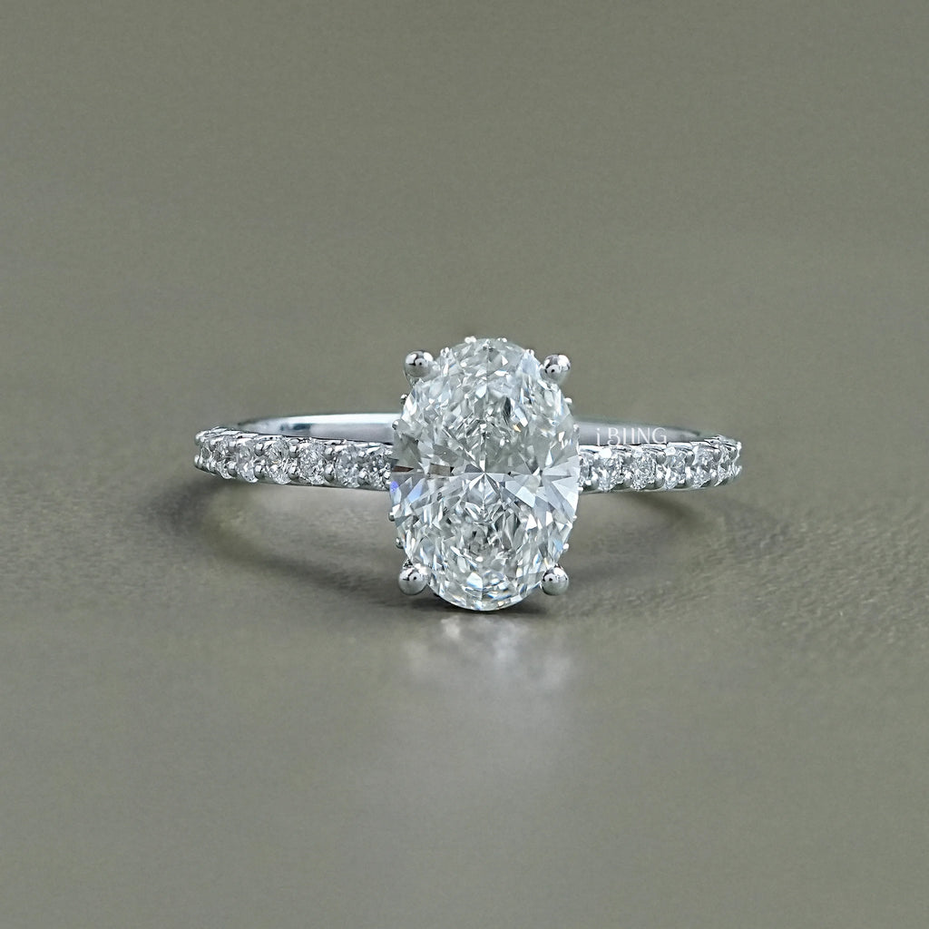 Oval Cut Lab Diamond Hidden Halo Accent Ring