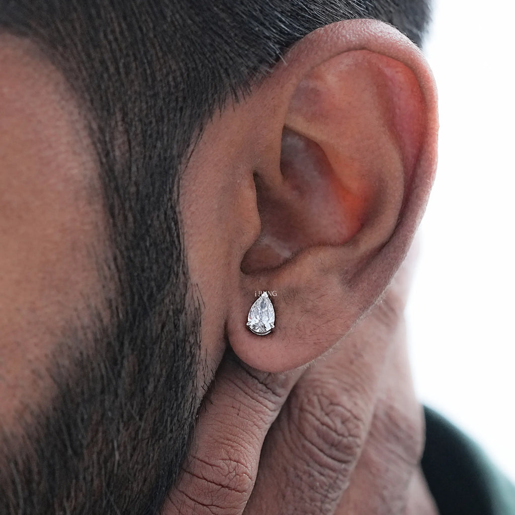 Pear Cut Lab Diamond Single Stud