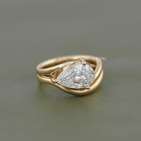 Pear Diamond Bypass Shank Solitaire Bridal Ring Set