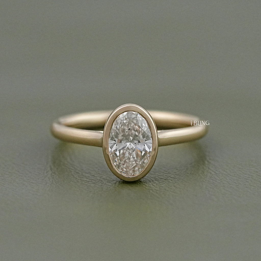 Bezel Oval Lab Diamond Solitaire Engagement Ring