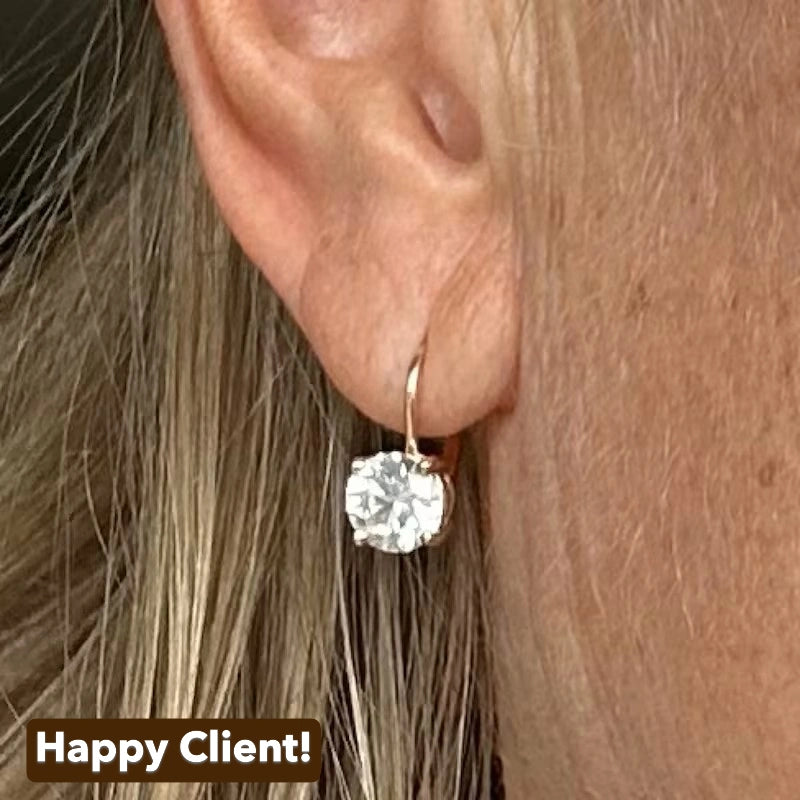 Solitaire Round Diamond Drop Earrings Dangle & Drops