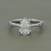 Pear Cut Lab Grown Diamond Ring with Vintage Hand-Engraved Band