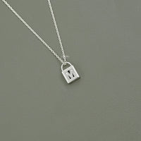 Round Cut Lab Diamond Padlock M Letter Necklace