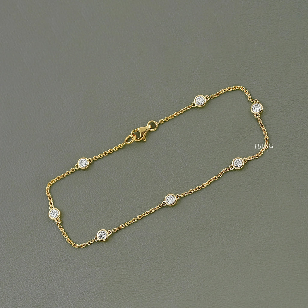 Round Cut Lab Grown Diamond Station Bracelet