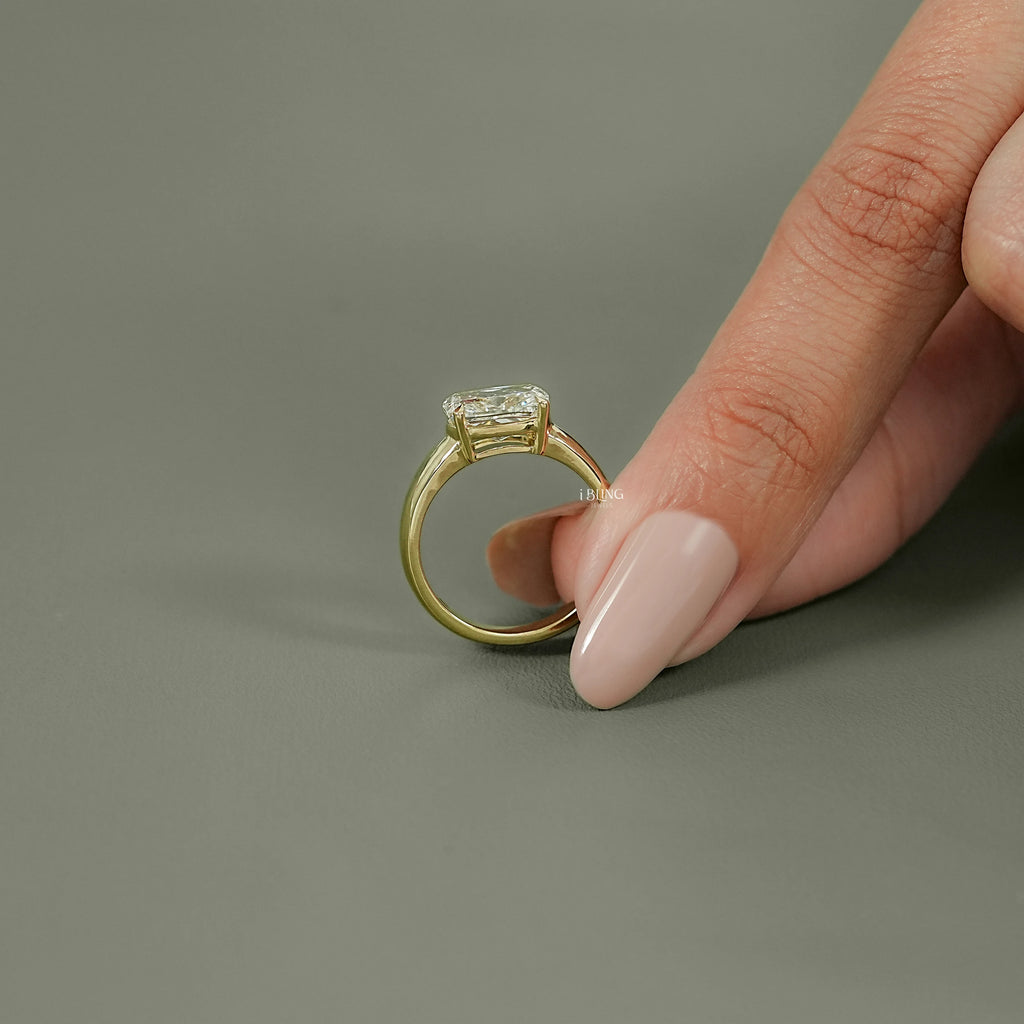East West Cushion Cut Lab Grown Diamond Solitaire Ring