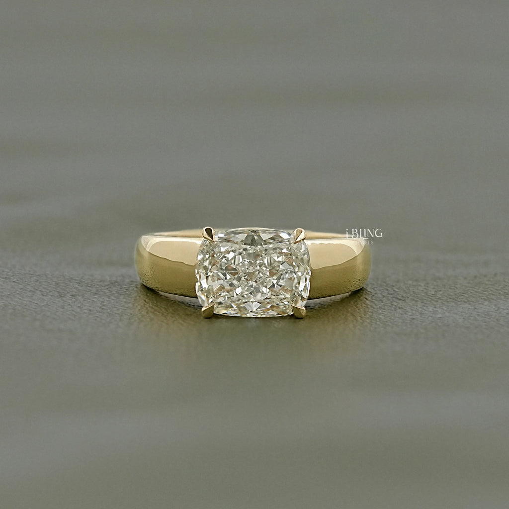 East West Cushion Cut Lab Grown Diamond Solitaire Ring