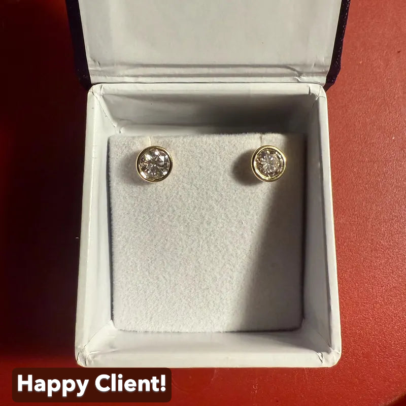 Round Cut Soliatire Bezel Set Stud Earrings Solitaire Stud