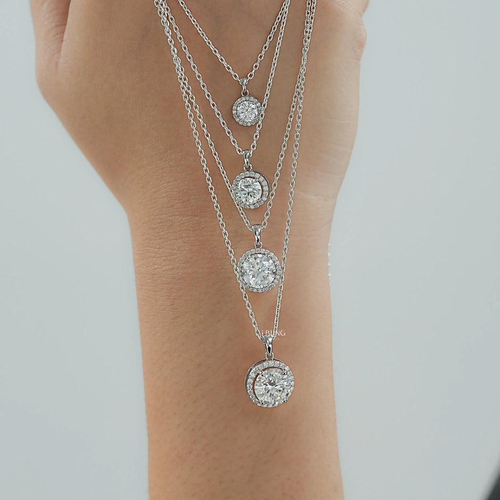Round Moissanite Halo Pendant