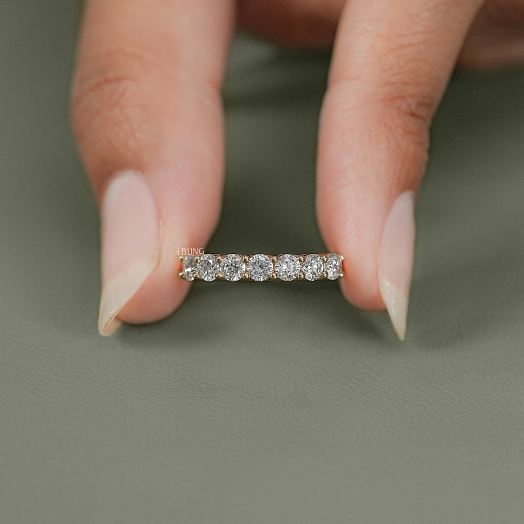 Round Cut Lab Grown Diamond Half Eternity Wedding Band