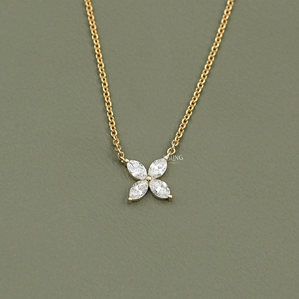 Marquise Cut Lab Diamond Dainty Flower Necklace