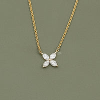 Marquise Cut Lab Diamond Dainty Flower Necklace