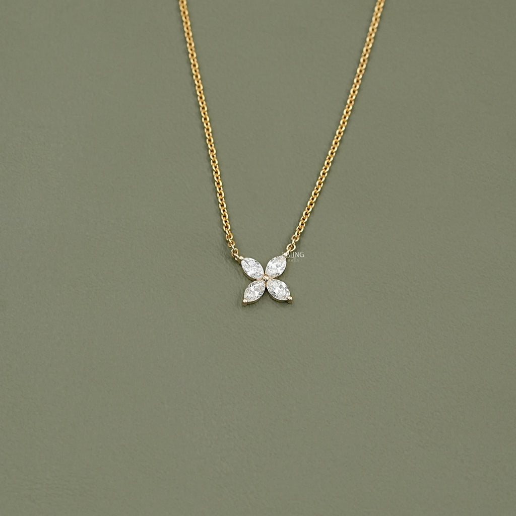 Marquise Cut Lab Diamond Dainty Flower Necklace