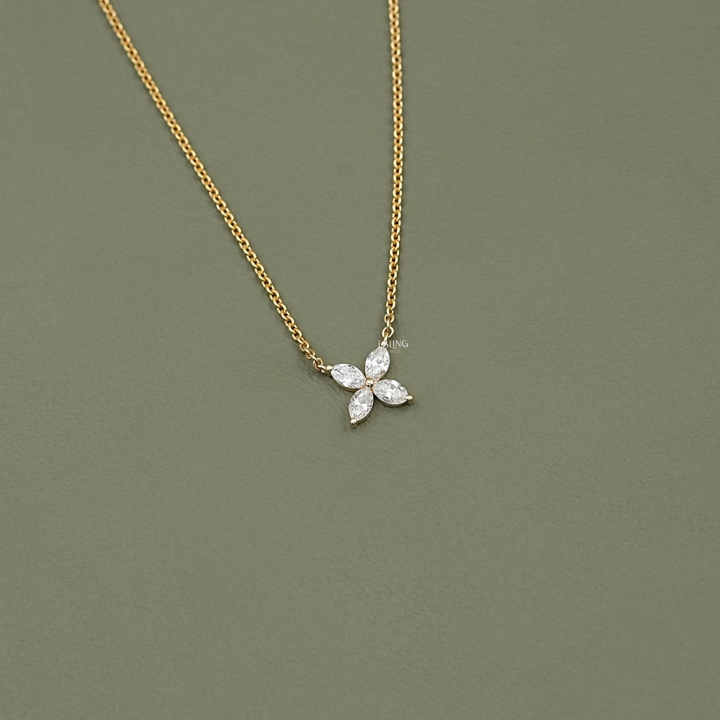 Marquise Cut Lab Diamond Dainty Flower Necklace