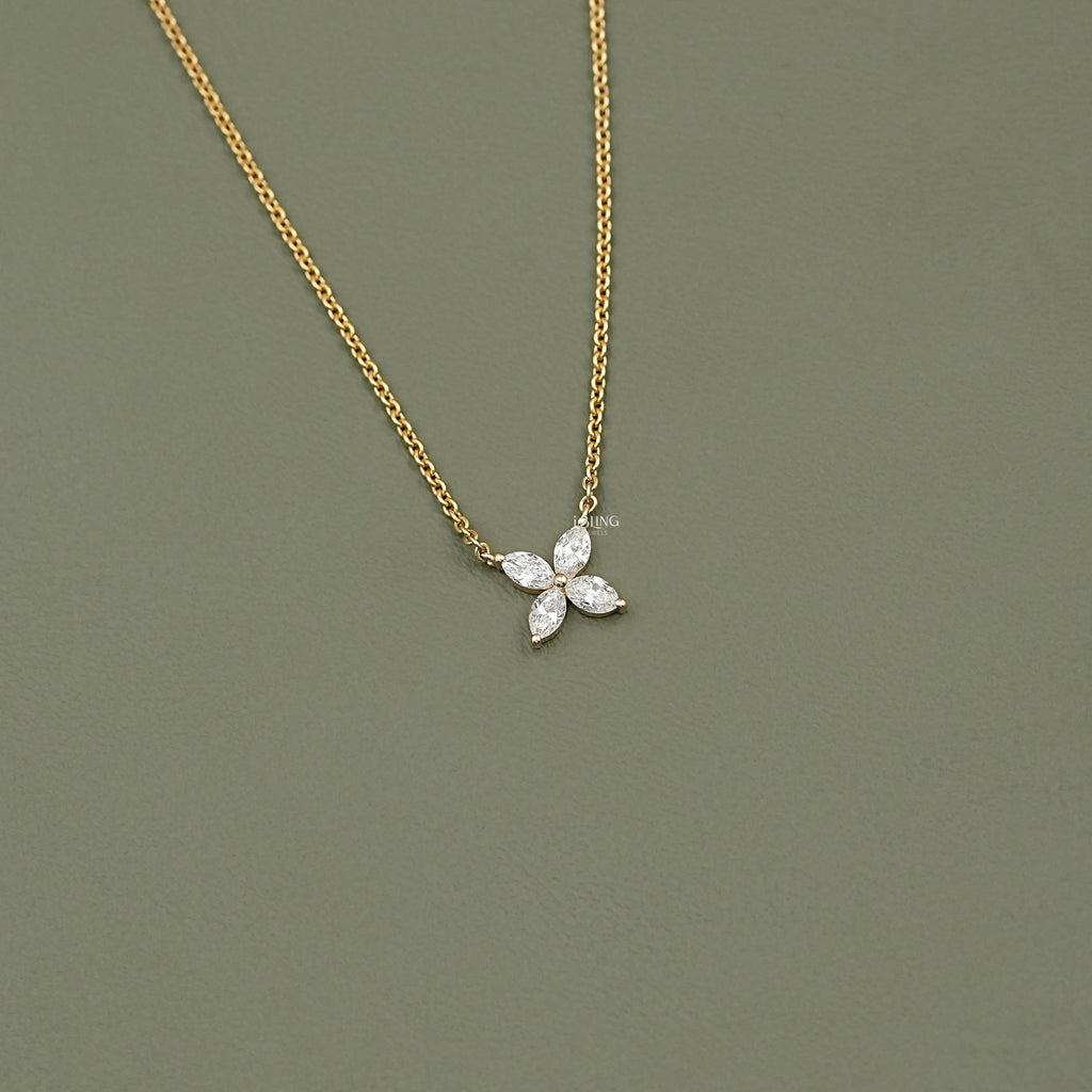 Marquise Cut Lab Diamond Dainty Flower Necklace