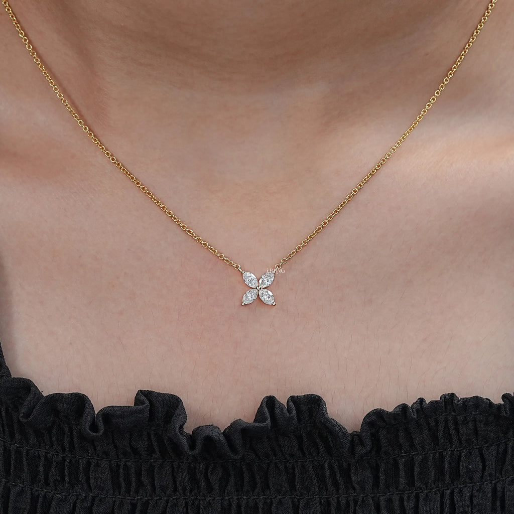 Marquise Cut Lab Diamond Dainty Flower Necklace