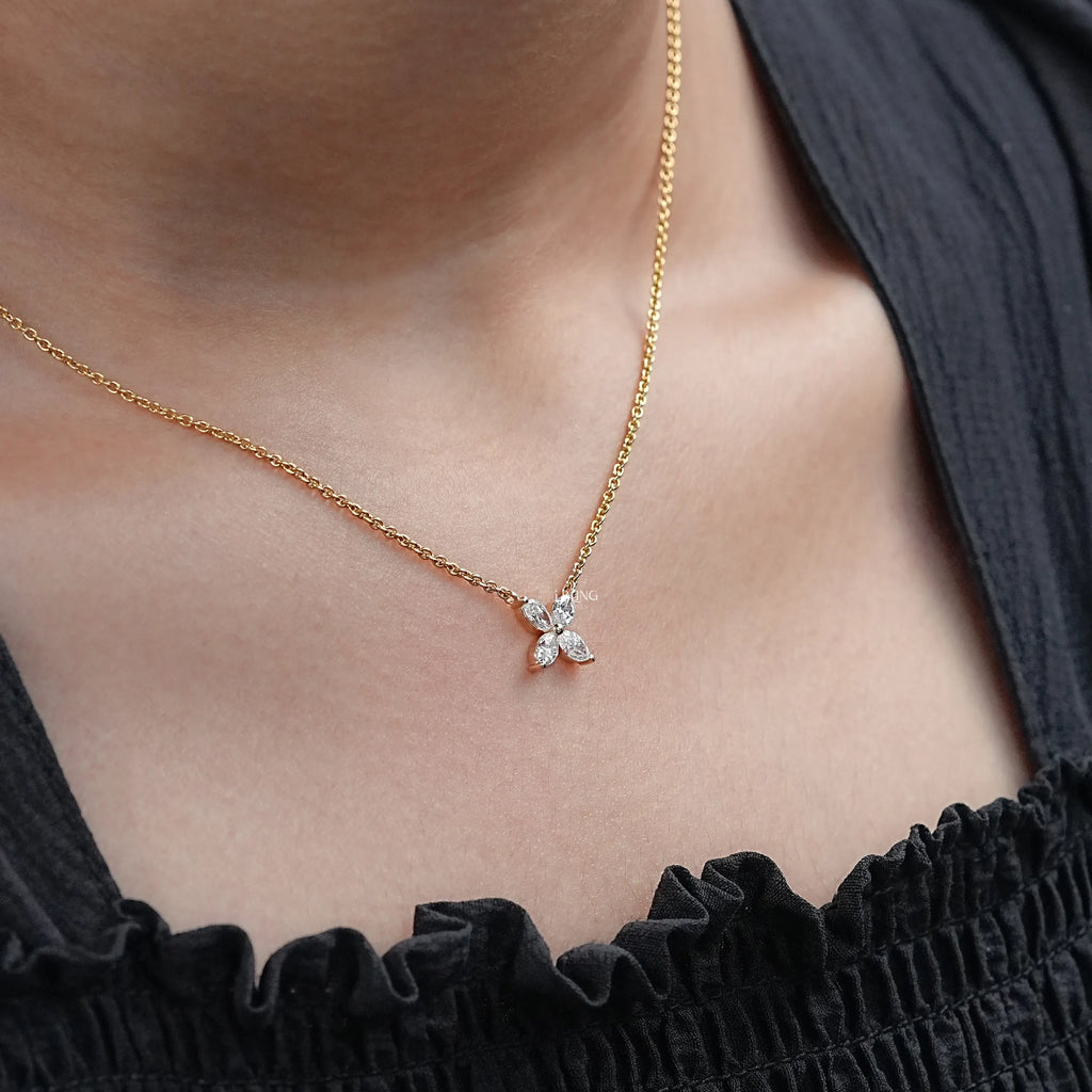 Marquise Cut Lab Diamond Dainty Flower Necklace