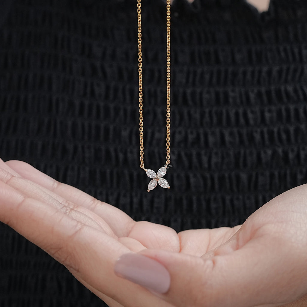 Marquise Cut Lab Diamond Dainty Flower Necklace