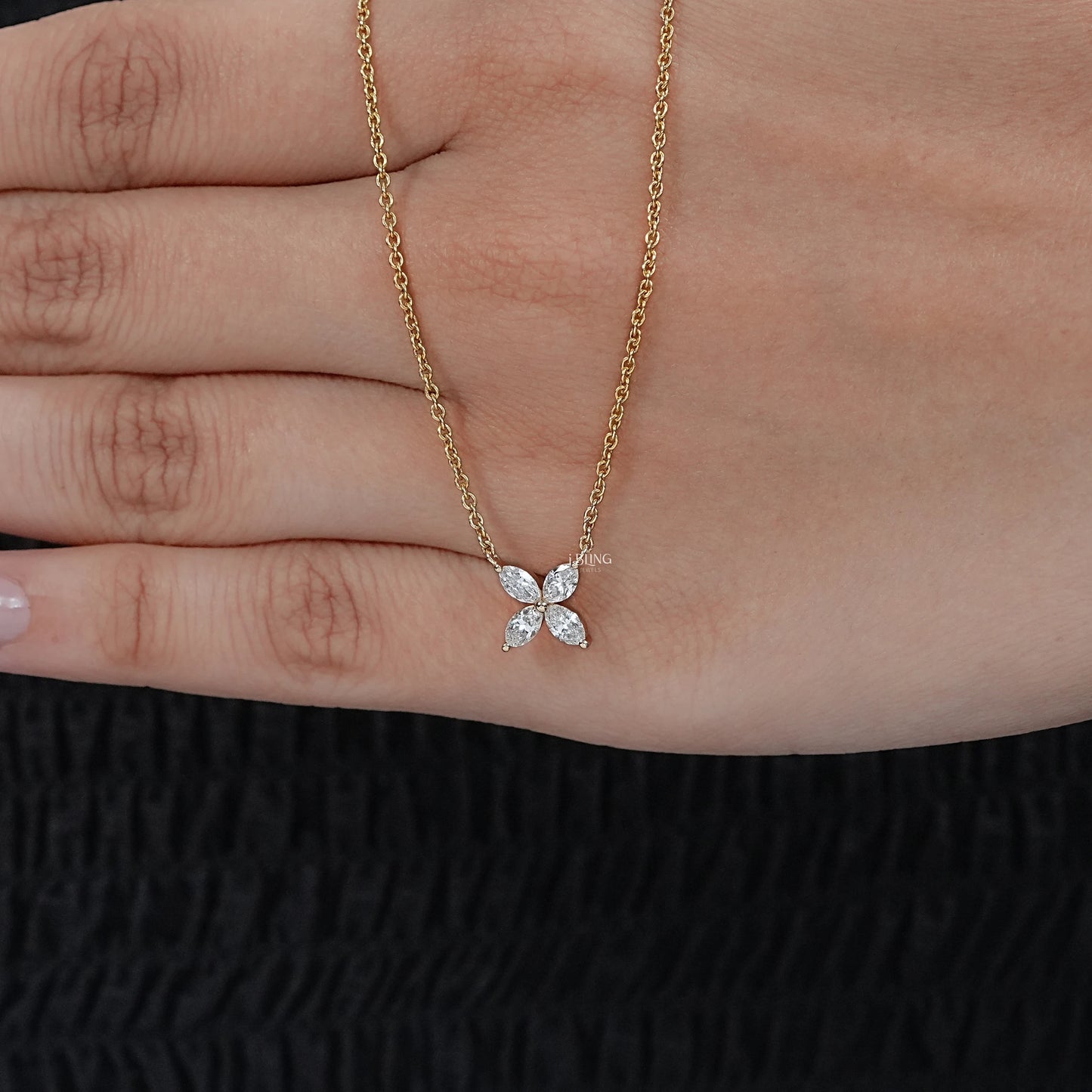 Marquise Cut Lab Diamond Dainty Flower Necklace Pendants