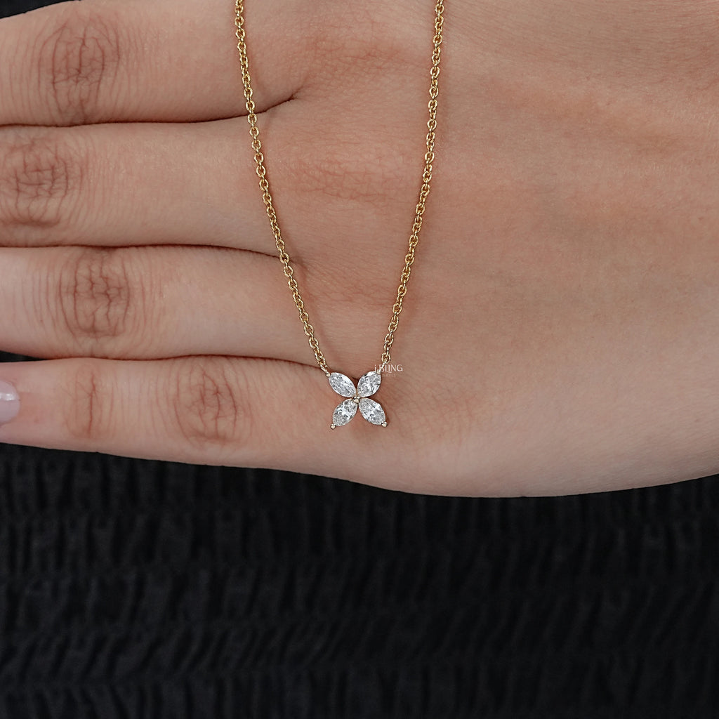 Marquise Cut Lab Diamond Dainty Flower Necklace