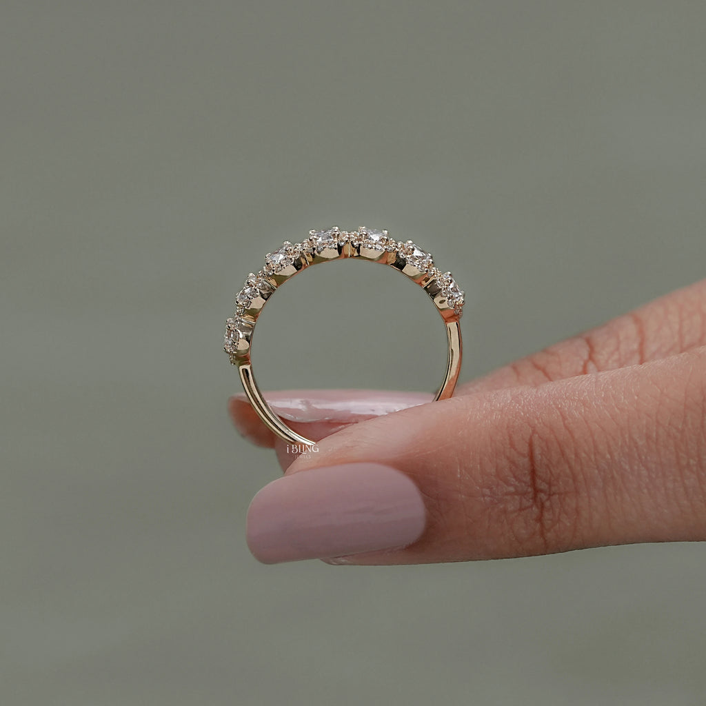 Round Lab Diamond Halo Wedding Band