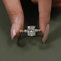 Cushion Cut Lab Diamond Hidden Halo Accent Ring
