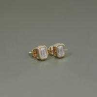 Emerald Cut Bezel Set Stud Earrings