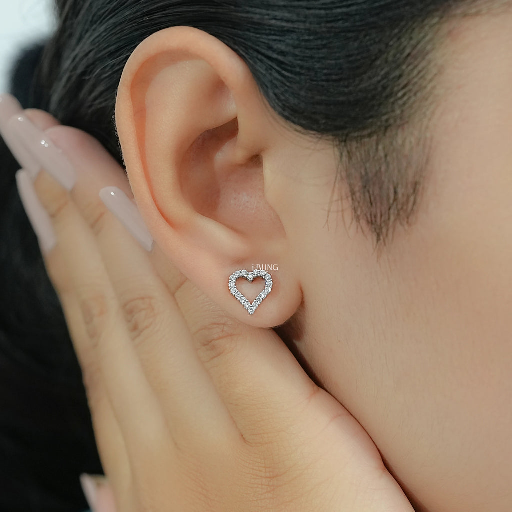 Heart Shape Round Cut Lab Diamond Stud Earrings