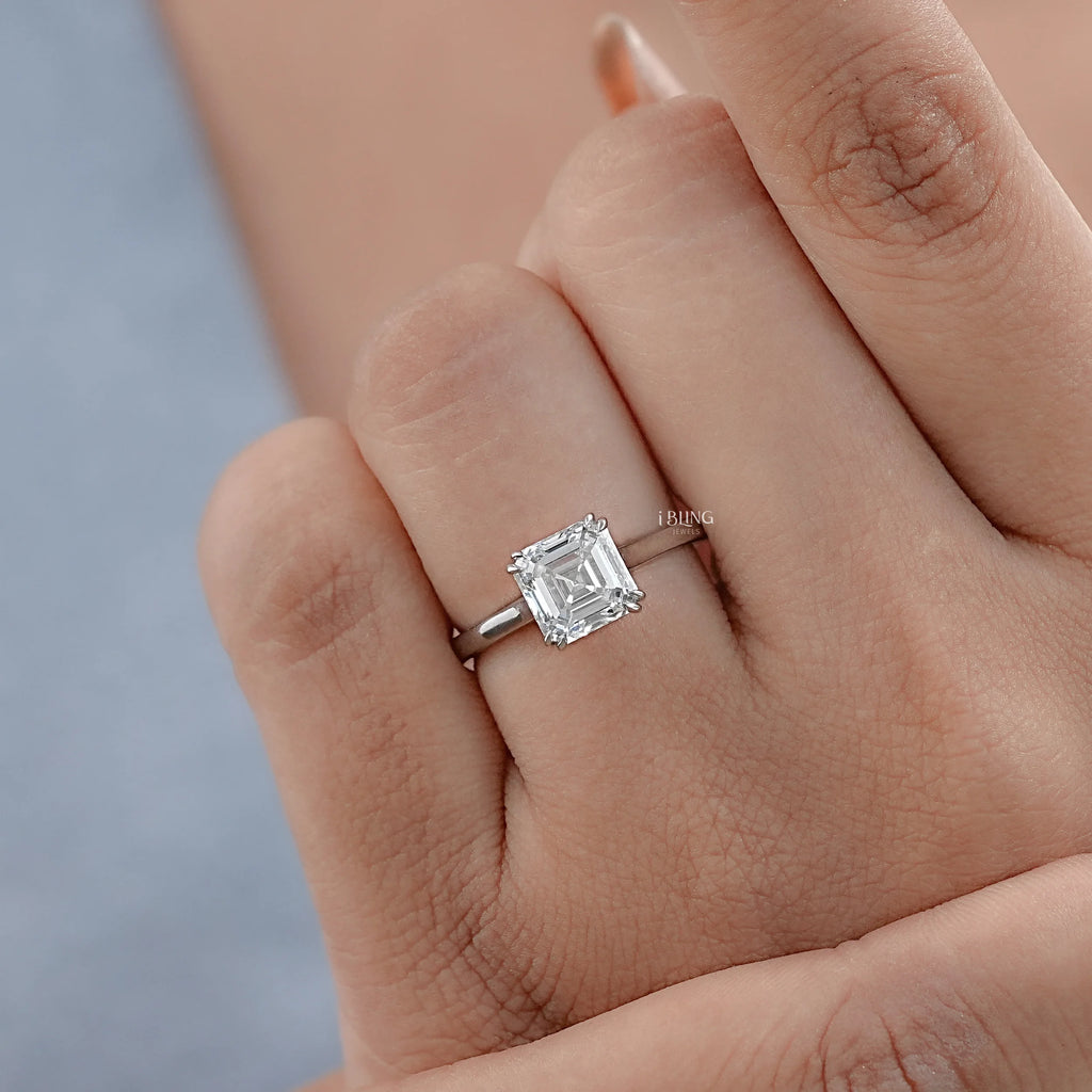 Asscher Lab Diamond Solitaire Engagement Ring